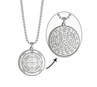 VASSAGO Key of Solomon Seals Necklace Engraved with 72 Names of God Pendant Spiritual Protection Amulets for Men Women (Silver Third Pentacle of Saturn)