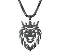 VASSAGO Lion Head Necklace for Men Women Stainless Steel Lion Pendant with King Crown Statement NecklaceTrendy Punk Jewelry Gifts, M, Stainless Steel, No Gemstone