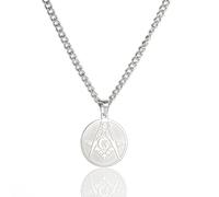 VASSAGO Masonic Necklace for Men Freemason Compass Symbol Free and Accepted Masons Pendant Jewelry Stainless Steel Round Necklace Masonic Gifts (Silver-Freemason necklace)
