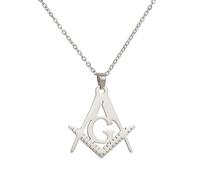 VASSAGO Masonic Necklace for Men Freemason Symbol Pendant Necklace Accepted Masons Pendant Jewelry Stainless Steel Pendant Necklace (silver)
