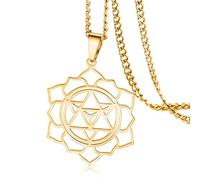 VASSAGO Merkabah on Flower of Life Necklace Mandala Necklace Geometry Star Tetrahedron Merkaba Pendant Necklace Buddhist Lotus Flower Mandala Pendant Jewelry Gift for Women Men (Gold)