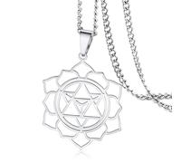 VASSAGO Merkabah on Flower of Life Necklace Mandala Necklace Geometry Star Tetrahedron Merkaba Pendant Necklace Buddhist Lotus Flower Mandala Pendant Jewelry Gift for Women Men (Sliver)