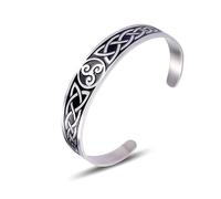 VASSAGO Nordic Viking Triskele Symbol Irish Trinity Celtic Knot Cuff Bracelet Stainless Steel Bangle Vintage Amulet Jewelry Gifts for Men Women Teens (silver 2)