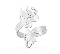 VASSAGO Phoenix Ring for Women Stainless Steel Rise From Ashes Phoenix Fire Bird Open Adjustable Statement Rings Minimalist Hollow Animal Jewelry (Silver)