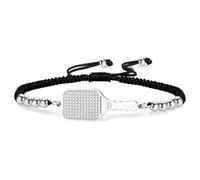 VASSAGO Pickleball Bracelet Pickleball Paddle and Ball Charm Link Chain & Adjustable Braided Bracelet Sports Jewelry Gift for Women Men Pickleball Lovers Players Team，Silver-B1