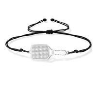 VASSAGO Pickleball Bracelet Pickleball Paddle and Ball Charm Link Chain & Adjustable Braided Bracelet Sports Jewelry Gift for Women Men Pickleball Lovers Players Team，Silver-BB1