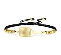 VASSAGO Pickleball Bracelet Pickleball Paddle and Ball Charm Link Chain & Adjustable Braided Bracelet Sports Jewelry Gift for Women Men Pickleball Lovers Players Team，Gold-B1