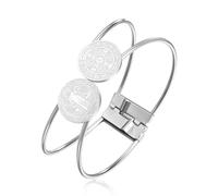 VASSAGO Saint Benedict Bracelet Stainless Steel Catholic Religious Medal Bangle Spiritual Protection Jewelry for Women Men (silver)