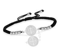 VASSAGO Saint Benedict Medal Bracelet Medalla De San Benito Bracelets Handmade Adjustable String Catholic Rosary Exorcism Christian Protection Religious Jewelry Gifts for Women Men (3 Silver)
