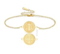 VASSAGO Saint Benedict Medal Bracelet Medalla De San Benito Bracelets Handmade Adjustable String Catholic Rosary Exorcism Christian Protection Religious Jewelry Gifts for Women Men (1 Gold)