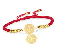 VASSAGO Saint Benedict Medal Bracelet Medalla De San Benito Bracelets Handmade Adjustable String Catholic Rosary Exorcism Christian Protection Religious Jewelry Gifts for Women Men (4 Gold)
