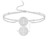 VASSAGO Saint Benedict Medal Bracelet Medalla De San Benito Bracelets Handmade Adjustable String Catholic Rosary Exorcism Christian Protection Religious Jewelry Gifts for Women Men (2 Silver)
