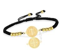 VASSAGO Saint Benedict Medal Bracelet Medalla De San Benito Bracelets Handmade Adjustable String Catholic Rosary Exorcism Christian Protection Religious Jewelry Gifts for Women Men (3 Gold)
