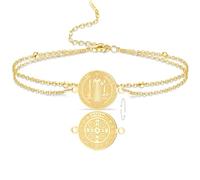 VASSAGO Saint Benedict Medal Bracelet Medalla De San Benito Bracelets Handmade Adjustable String Catholic Rosary Exorcism Christian Protection Religious Jewelry Gifts for Women Men (2 Gold)