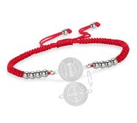 VASSAGO Saint Benedict Medal Bracelet Medalla De San Benito Bracelets Handmade Adjustable String Catholic Rosary Exorcism Christian Protection Religious Jewelry Gifts for Women Men (4 Silver)