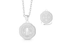 VASSAGO Saint Benedict Medal Necklace Stainless Steel Medalla De San Benito Necklace Christian Catholic Cross Exorcism Pendant Bible Verse Protection Amulet Religion Jewelry Women Men (Silver)