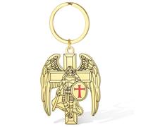 VASSAGO Saint Michael Keychain St Michael Archangel Keyring Templar Cross Shield Sword Protection Amulet Medal Catholic Jewelry (Gold)