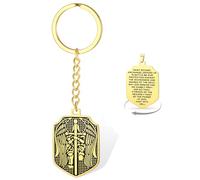 VASSAGO Saint Michael Keychain St Michael the Archangel Pendant Keychain Protection Double Medal Catholic Jewelry Men (Gold)
