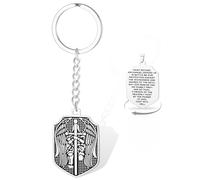 VASSAGO Saint Michael Keychain St Michael the Archangel Pendant Keychain Protection Double Medal Catholic Jewelry Men (Silver)