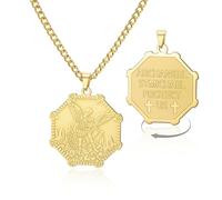 VASSAGO Saint Michael Necklace Stainless Steel Archangel St Michael Pendant Necklace Amulet Medal Jewelry for Protection and Prayer (gold)