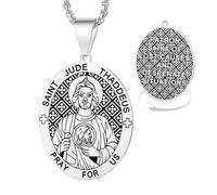VASSAGO San Judas Tadeo for Men Women Stainless Steel Double Sided，Silver