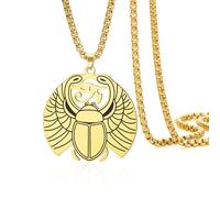 VASSAGO Scarab Necklace for Men Women Eye of Horus Necklace Stainless Steel Ancient Egyptian Beetle Wadjet Protection Amulet Jewelry Gift (gold)