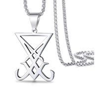 VASSAGO Sigil of Lucifer Necklace for Men Women Stainless Steel Satanic Symbol Seal of Satan Lucifer Pendant Necklace Devil Demon Jewelry Gift (Sigil of Lucifer Necklace-Silver)