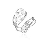 VASSAGO Spoon Rings for Women Stainless Steel Phoenix Ring Adjustable Hollow Flower Ring Stackable Finger Jewelry (silver)