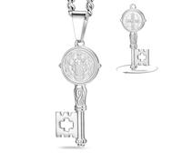 VASSAGO St Benedict Medal Necklace Stainless Steel Catholic Medalla De San Benito Cross Necklace Demon Exorcism Pendant Protection Amulet Jewelry For Men Women
