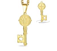 VASSAGO St Benedict Medal Necklace Stainless Steel Catholic Medalla De San Benito Cross Necklace Demon Exorcism Pendant Protection Amulet Jewelry For Men Women