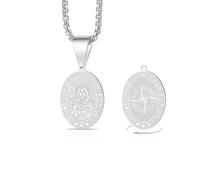 VASSAGO St Brigid Cross Necklace Double Sided Saint Bridget Necklaces Irish Celtic Cross Pendant Catholic Patron Saint Protection Christian Religious Jewelry Women Men Gift，Silver-Box Chain