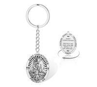 VASSAGO St Christopher Keychain Saint Christopher Protect Us Medal Keyring Saint of Travelers Prayer Protection Jewelry for Men Women (silver)