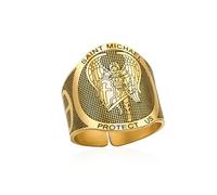 VASSAGO St Michael San Miguel Ring Stainless Steel Adjustable Saint Michael Rings The Great Protector Archangel Defeating Satan Amulet Religious Jewelry for Men Women (Gold 2)
