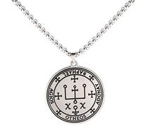 VASSAGO Stainless Steel Talisman of Archangel Raphael Sigil Necklace Angel Magic Round Charm Engraving Amulet Wide Chain for Men and Women