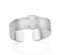 VASSAGO Stainless Steel Thor's Hammer Viking Rune Ring | Adjustable Norse Runes Mjolnir Ring, Viking Warrior Talisman, Protection Jewelry for Men Women Norse Myth Lovers