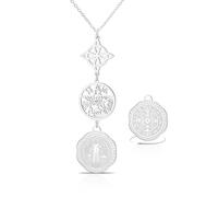 VASSAGO Stainless Steel Triple Protection Necklace With Witch Knot Tetragrammaton Pentagram Saint Benedict Medal Witchcraft Pagan Amulet Jewerly for Women Men，Silver 3