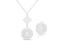 VASSAGO Stainless Steel Triple Protection Necklace With Witch Knot Tetragrammaton Pentagram Saint Benedict Medal Witchcraft Pagan Amulet Jewerly for Women Men，Silver 1