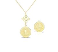 VASSAGO Stainless Steel Triple Protection Necklace With Witch Knot Tetragrammaton Pentagram Saint Benedict Medal Witchcraft Pagan Amulet Jewerly for Women Men，Gold 1