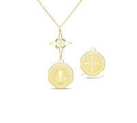 VASSAGO Stainless Steel Triple Protection Necklace With Witch Knot Tetragrammaton Pentagram Saint Benedict Medal Witchcraft Pagan Amulet Jewerly for Women Men，Gold 2
