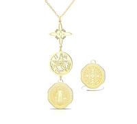 VASSAGO Stainless Steel Triple Protection Necklace With Witch Knot Tetragrammaton Pentagram Saint Benedict Medal Witchcraft Pagan Amulet Jewerly for Women Men，Gold 4