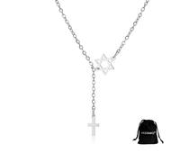 VASSAGO Star of David Cross Necklace for Women Stainless Steel Jewish Star Y Necklace Christian Cross Pendant Religious Talisman Amulet Israel Jewelry (silver Y chain)