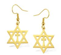VASSAGO Star of David Earrings for Women Jewish Star with Cross Dangle Drop Earrings Stainless Steel Six pointed Star Earrings Israel Religious Jewish Hanukkah Jewelry Gift (Gold Cross Earrings)