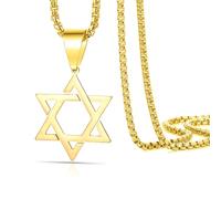 VASSAGO Star of David Pendant Necklace Solomon Six-Pointed Star Talisman Stainless Steel Hexagram Jewish Israel Jewelry for Men (Gold-Box chain)