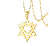 VASSAGO Star of David Pendant with Heart Necklace Stainless Steel Hexagram Necklace Jewish Star Necklace Religious Amulet Valentine's Day Mother Day Jewelry Gift (gold)