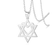 VASSAGO Star of David Pendant with Heart Necklace Stainless Steel Hexagram Necklace Jewish Star Necklace Religious Amulet Valentine's Day Mother Day Jewelry Gift (silver)
