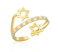 VASSAGO Star of David Ring for Women Stainless Steel Adjustable Cubic Zircon Open Rings Hexagram Magen Jewish Star of David Jewelry Hanukkah Gift (Gold)
