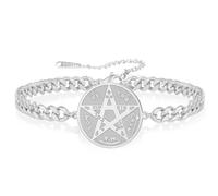 VASSAGO Tetragrammaton Bracelet Stainless Steel Magical Seal Pentagram Pendant Hebrew Name of God Charm Wicca Amulet Jewelry for Men Women