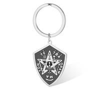 VASSAGO Tetragrammaton Keychain for Men Women Stainless Steel Pentagram Pentacle Keyring Hebrew Name of God Symbol Protection Amulet Wicca Pagan Jewelry Gifts (silver)