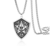 VASSAGO Tetragrammaton Necklace for Men Women Stainless Steel Pentagram Pentacle Necklace Hebrew Name of God Symbol Protection Amulet Wicca Pagan Jewelry Gifts (silver)