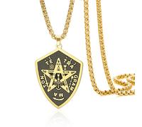 VASSAGO Tetragrammaton Necklace for Men Women Stainless Steel Pentagram Pentacle Necklace Hebrew Name of God Symbol Protection Amulet Wicca Pagan Jewelry Gifts (gold)